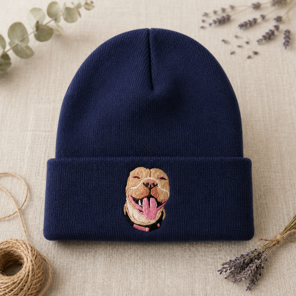 Personalized Custom Pet Portrait Smiling Dog Embroidered Beanie