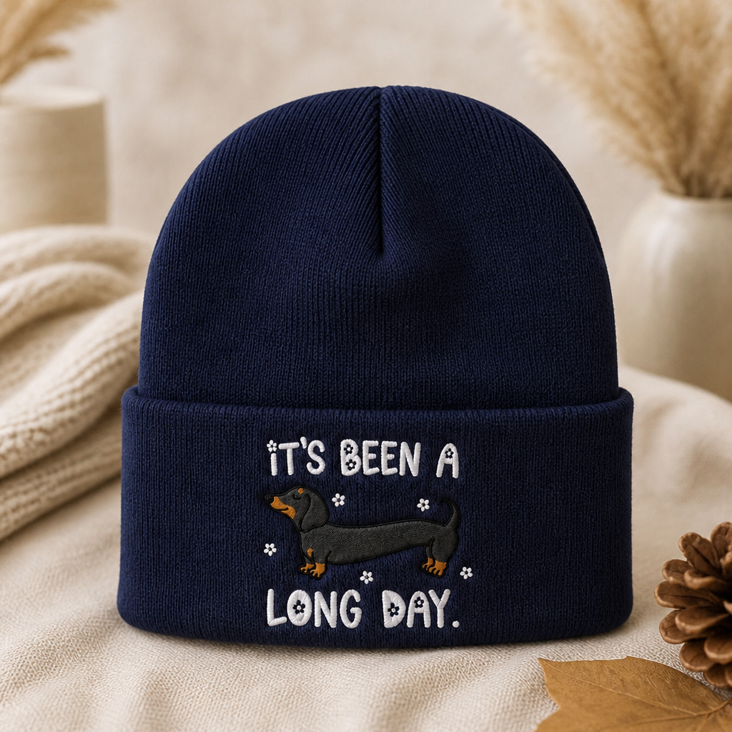 Dachshund It's Been A Long Day Funny Wiener Dog Embroidered Beanie