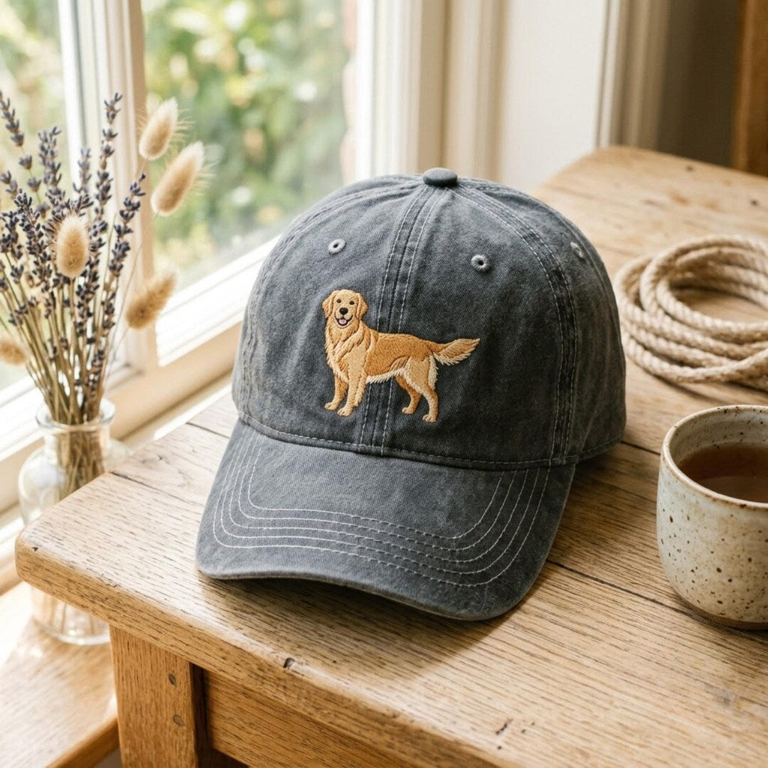 Golden Retriever Dog Embroidered Hat — Washed Hat