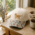 Golden Retriever Dog Embroidered Floral & Leopard Brim Hat