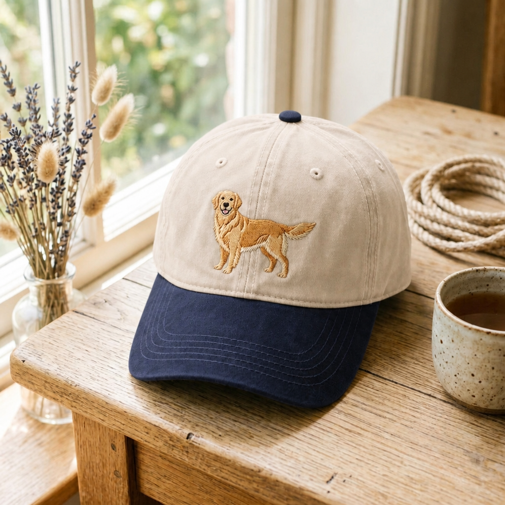 Golden Retriever Dog Embroidered Two-Tone Hat