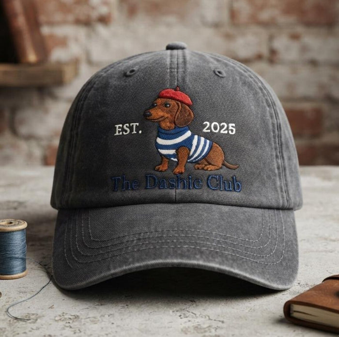 Dachshund French Beret Striped Sweater EST 2025 The Dashie Club Embroidered Hat