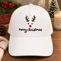 Christmas Reindeer Rudolph Antlers Red Nose Merry Christmas Embroidered Hat