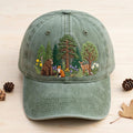 Forest Wildlife Bear Fox Deer Wildflowers Trees Nature Embroidered Hat — Washed Hat