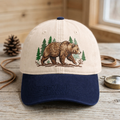 Grizzly Bear Forest Pine Trees Nature Outdoor Embroidered Two-Tone Hat