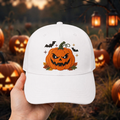 Halloween Jack-O-Lantern Spooky Pumpkin Bats Fall Leaves Sparkles Embroidered Hat