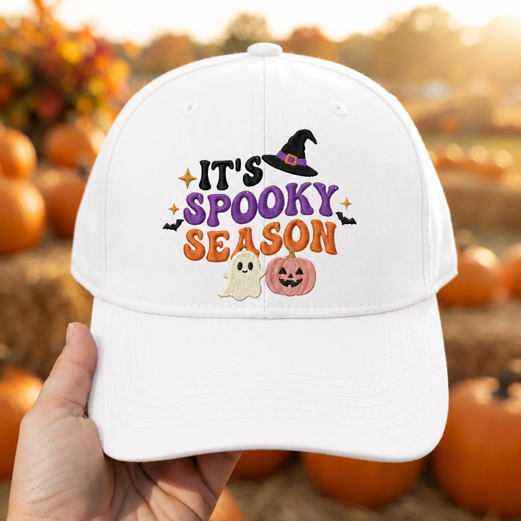 Halloween It's Spooky Season Witch Hat Ghost Pumpkin Bats Embroidered Hat