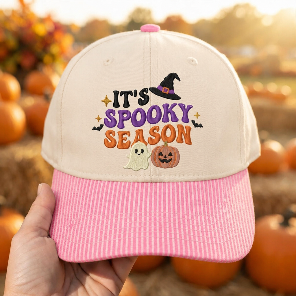 Halloween It's Spooky Season Witch Hat Ghost Pumpkin Bats Embroidered Two-Tone Hat