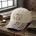 Deer Skull Antler Western Stars Floral Wreath Rustic Outdoor Embroidered Floral & Leopard Brim Hat
