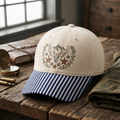 Deer Skull Antler Western Stars Floral Wreath Rustic Outdoor Embroidered Gingham & Stripe Brim Hat