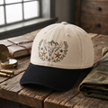 Deer Skull Antler Western Stars Floral Wreath Rustic Outdoor Embroidered Two-Tone Hat