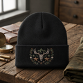 Deer Skull Antler Western Stars Floral Wreath Rustic Outdoor Embroidered Beanie