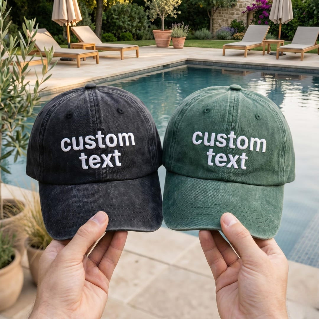 Personalized Custom Text Washed Vintage Dad Hat Embroidered Hat — Washed Hat