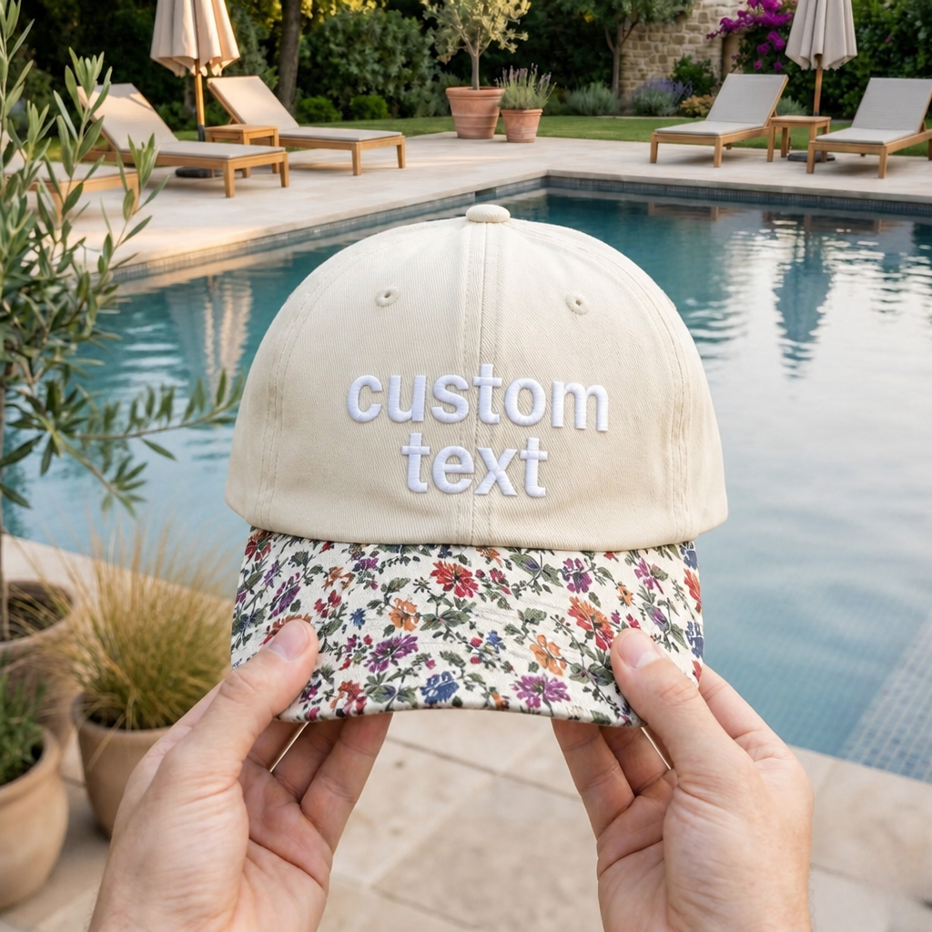 Personalized Custom Text Washed Vintage Dad Embroidered Floral & Leopard Brim Hat