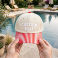 Personalized Custom Text Washed Vintage Dad Embroidered Gingham & Stripe Brim Hat