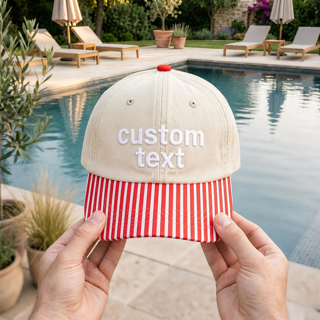 Personalized Custom Text Washed Vintage Dad Embroidered Gingham & Stripe Brim Hat