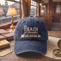 My Train of Thought Left Without Me Funny Railroad Quote Embroidered Hat — Washed Hat