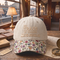 My Train of Thought Left Without Me Funny Railroad Quote Embroidered Floral & Leopard Brim Hat