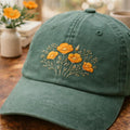 California Poppy Wildflower Bouquet Embroidered Hat — Washed Hat