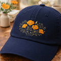 California Poppy Wildflower Bouquet Embroidered Hat