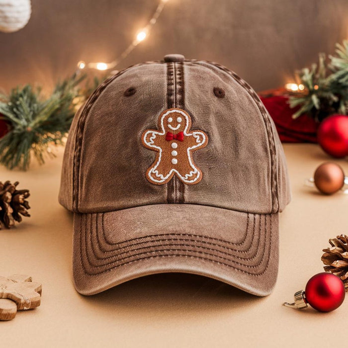 Christmas Gingerbread Man Bow Tie Holiday Embroidered Hat