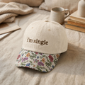 I'm Single Funny Quote Embroidered Floral & Leopard Brim Hat