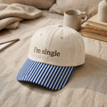 I'm Single Funny Quote Embroidered Gingham & Stripe Brim Hat