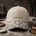 Personalized Vintage 1969 Limited Edition Aged To Perfection Birthday Embroidered Floral & Leopard Brim Hat