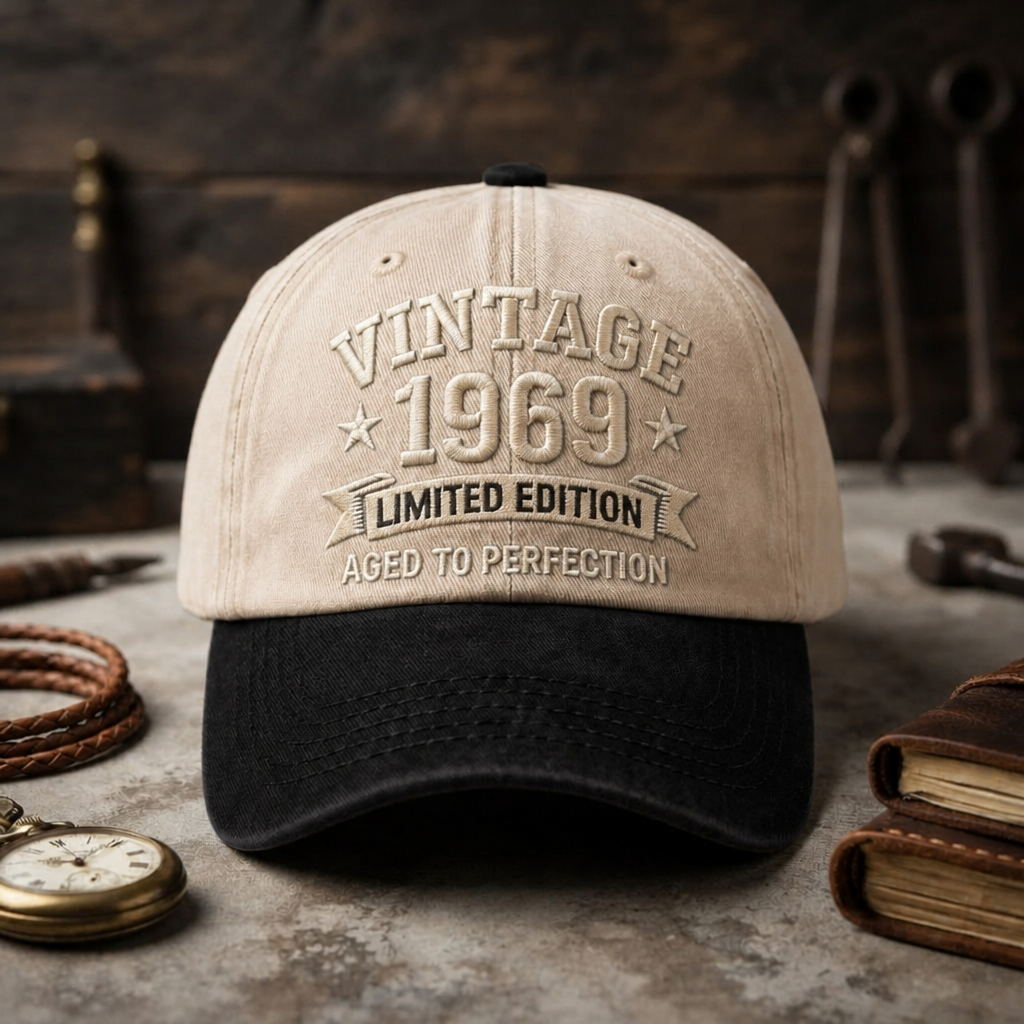 Personalized Vintage 1969 Limited Edition Aged To Perfection Birthday Embroidered Two-Tone Hat