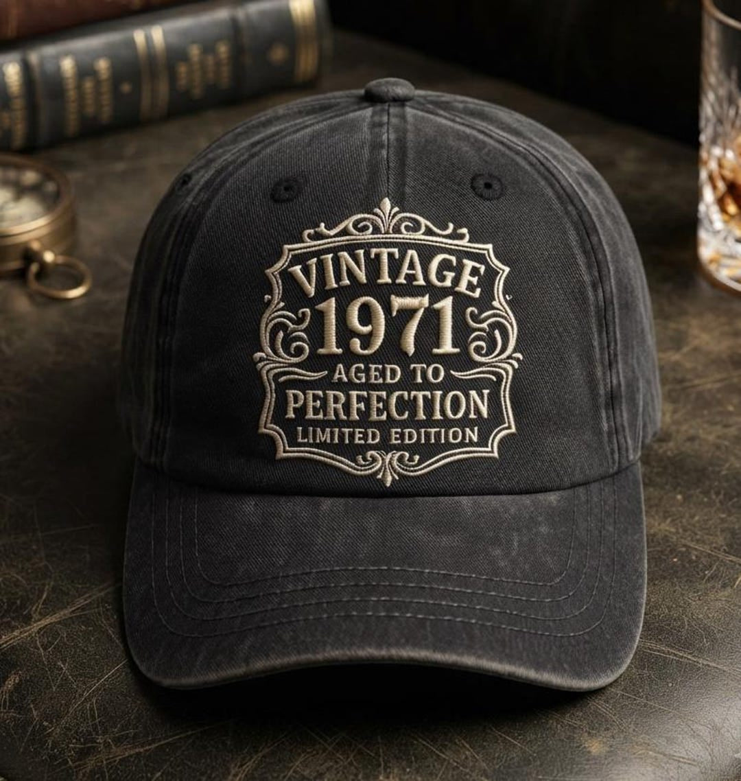 Personalized Vintage 1971 Aged To Perfection Limited Edition Birthday Embroidered Hat — Washed Hat