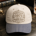 Personalized Vintage 1971 Aged To Perfection Limited Edition Birthday Embroidered Gingham & Stripe Brim Hat