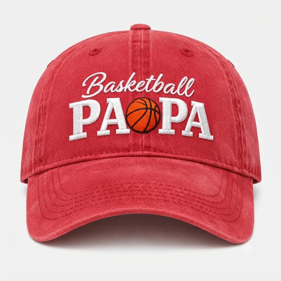 Basketball Papa Grandpa Embroidered Hat — Washed Hat