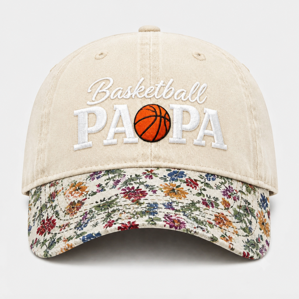Basketball Papa Grandpa Embroidered Floral & Leopard Brim Hat