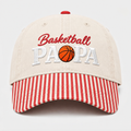 Basketball Papa Grandpa Embroidered Gingham & Stripe Brim Hat