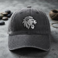 Roaring Lion Head Wildlife Animal Embroidered Hat — Washed Hat