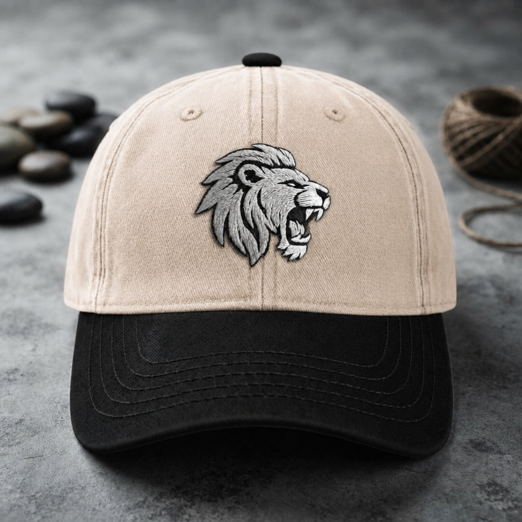 Roaring Lion Head Wildlife Animal Embroidered Two-Tone Hat