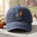 Colorful Rooster Farm Animal Embroidered Hat — Washed Hat