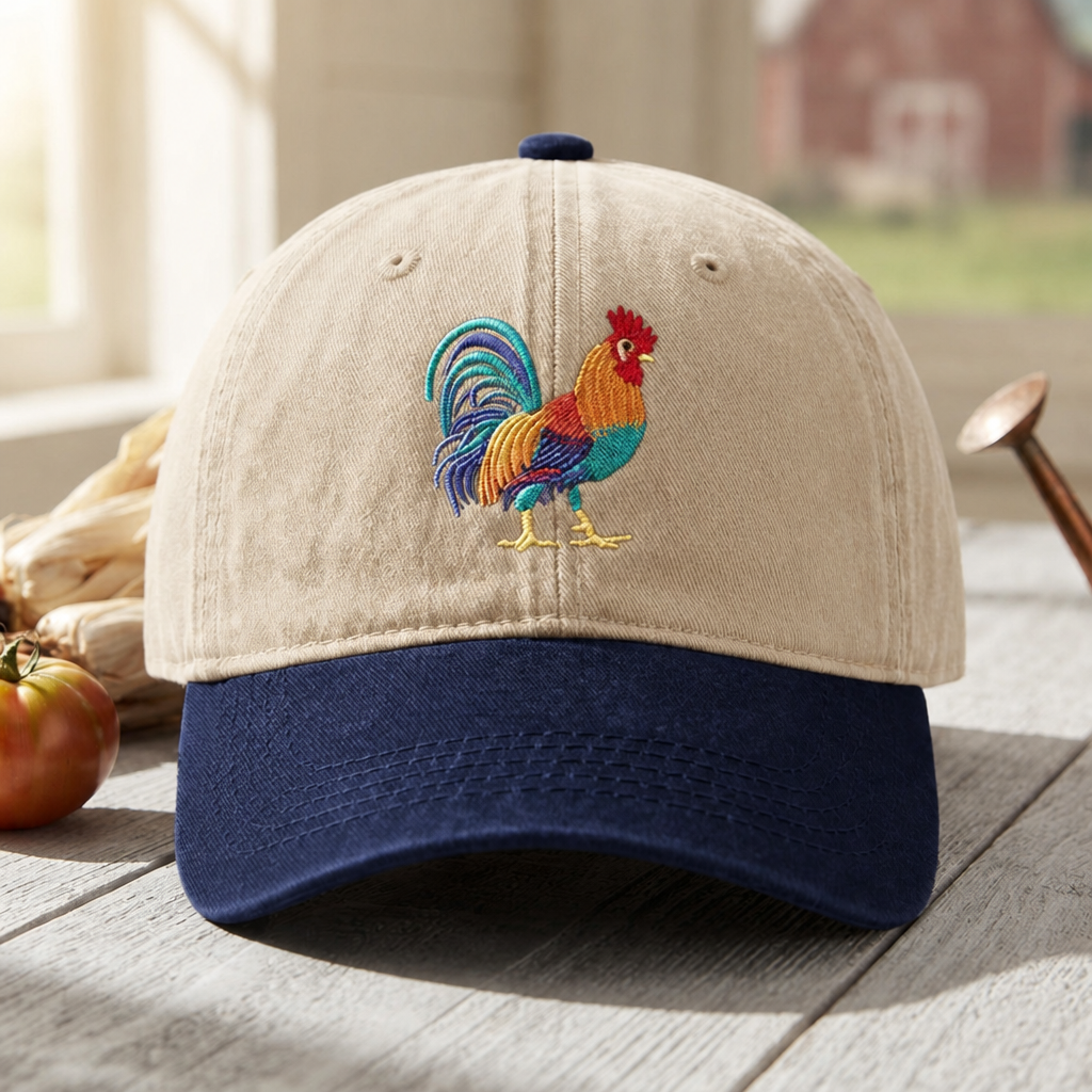 Colorful Rooster Farm Animal Embroidered Two-Tone Hat