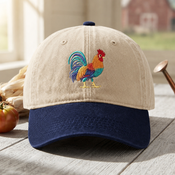 Colorful Rooster Farm Animal Embroidered Two-Tone Hat