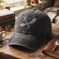 Fantasy Dragon Moon Stars Celestial Embroidered Hat — Washed Hat
