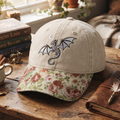 Fantasy Dragon Moon Stars Celestial Embroidered Floral & Leopard Brim Hat