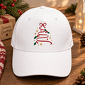 Christmas Tree Ribbon Bow Holly Stars Holiday Embroidered Hat