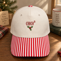 Funny Christmas (HO)³ Ho Ho Ho Holly Math Embroidered Gingham & Stripe Brim Hat
