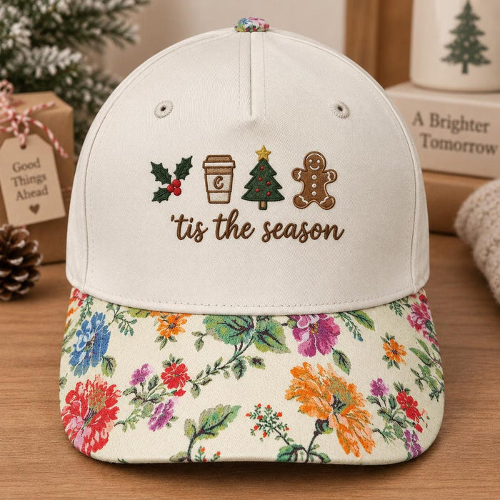Tis the Season Christmas Holly Coffee Gingerbread Man Tree Embroidered Hat