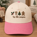 Tis the Season Christmas Holly Coffee Gingerbread Man Tree Embroidered Two-Tone Hat