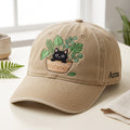 Personalized Black Cat Sitting in Plant Pot Houseplants Embroidered Hat — Baseball Cap