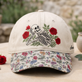 Personalized Skeleton Roses Floral Gothic Embroidered Floral & Leopard Brim Hat