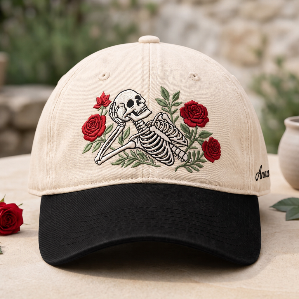 Personalized Skeleton Roses Floral Gothic Embroidered Two-Tone Hat