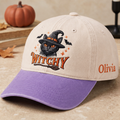 Personalized Halloween Witchy Black Cat Witch Hat Broomstick Bats Embroidered Two-Tone Hat