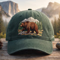 Personalized Grizzly Bear Mountain Forest Scene Embroidered Hat — Washed Hat